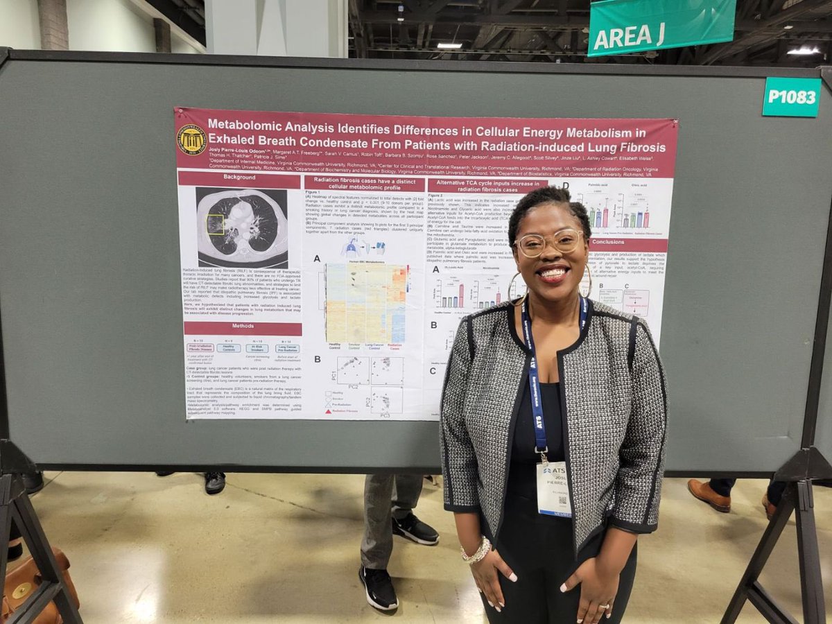 MTFreeberg's tweet photo. Make sure to stop by @JoslyOdoom poster to discuss metabolic changes in radiation induced lung fibrosis patients! #ATS2023 #RCMB https://t.co/PEamNuKtVl