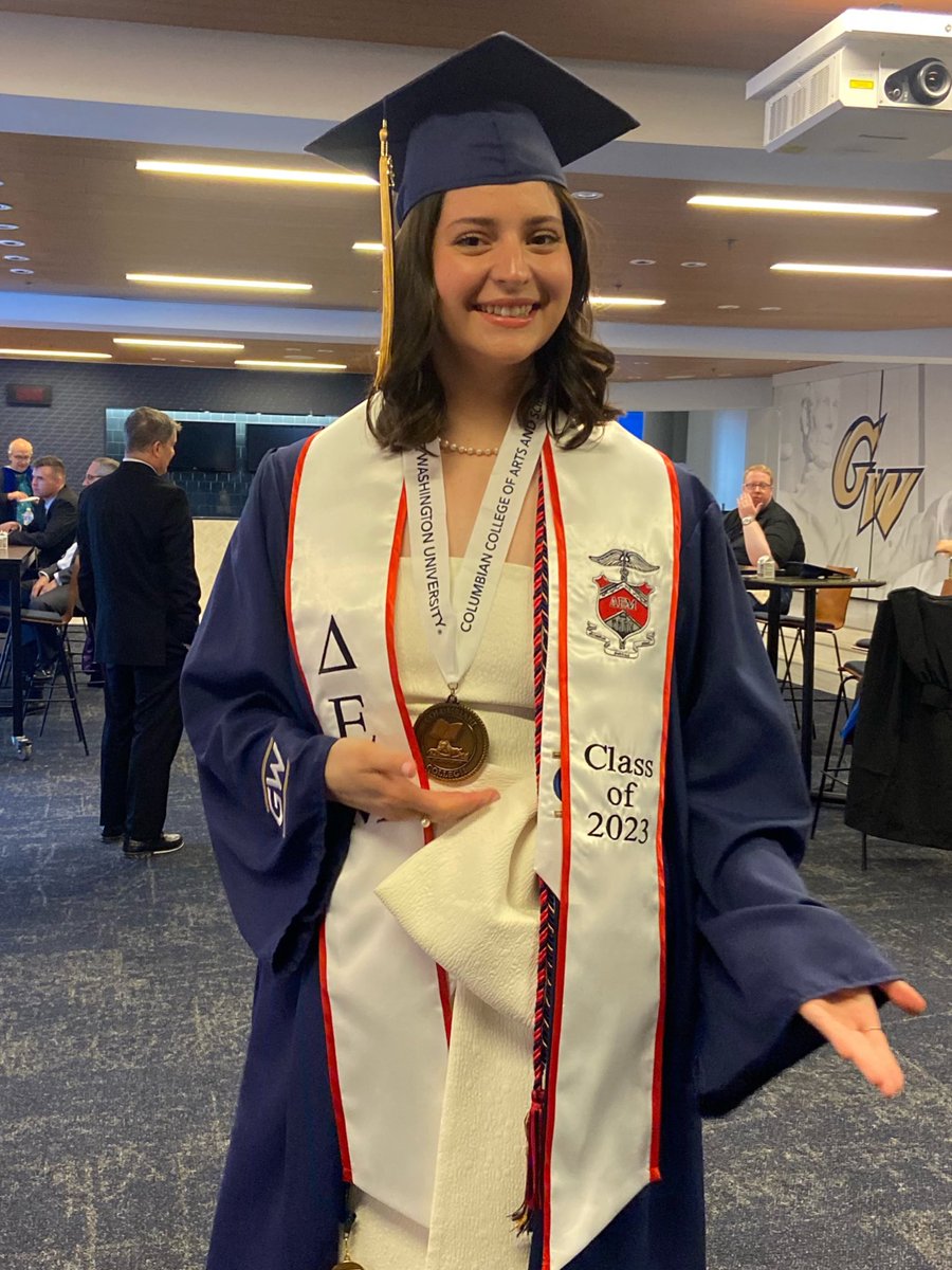 Luther Rice Fellows wear a special medal (and sit with the Dean!) at graduation— the flare looks perfect on Dasha! Congratulations!!
#GWCommencement