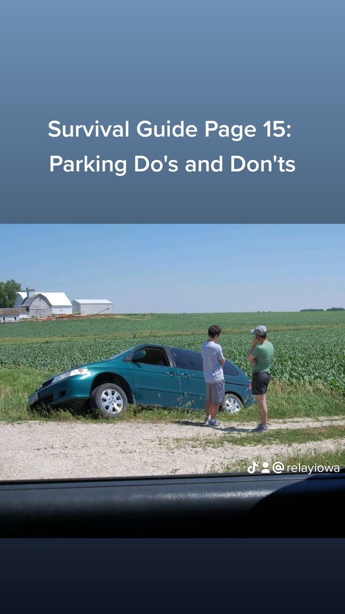 RelayIowa's tweet image. Survival Guide tip: Iowa might be flat but the ditches aren't. Park off the road but not in a ditch.