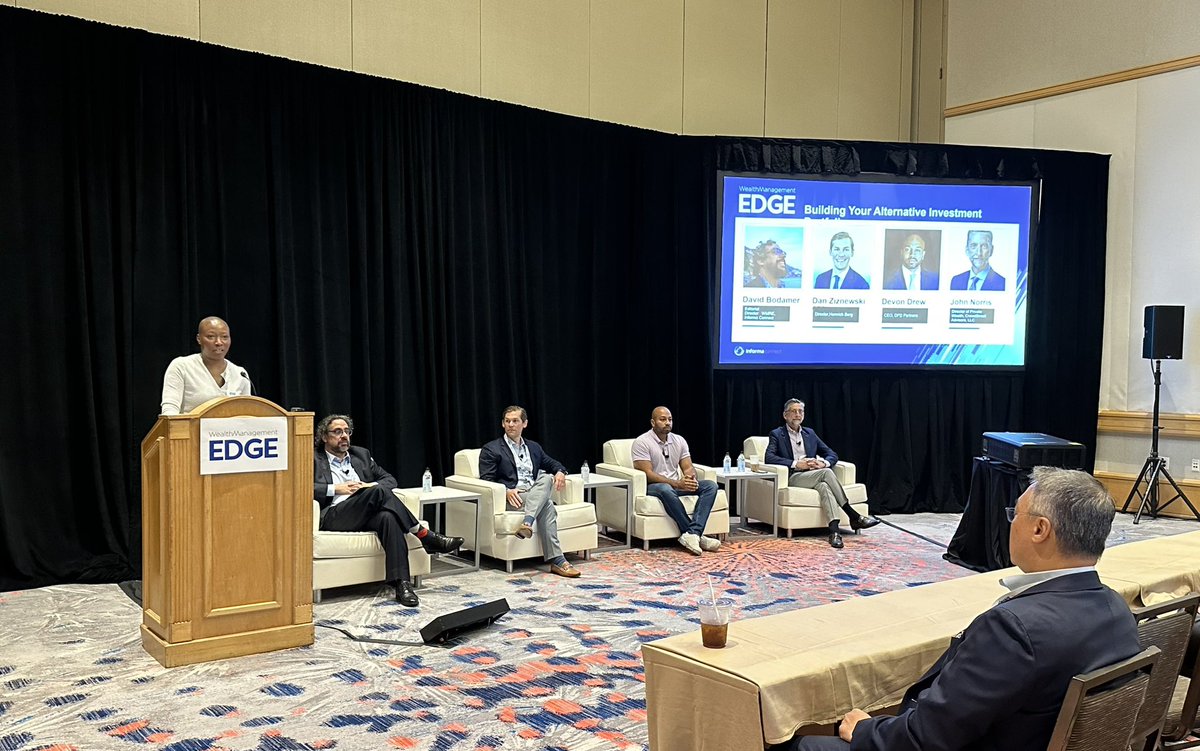 CaitlynMFoster's tweet photo. First session at #WealthManagementEDGE on building an #alternative investment portfolio with @DavidBodamer, Dan Ziznewski of @HomrichBerg, @DevonDFD of @dfdpartners, and John Norris of @CrowdStreet @wealth_mgmt @InsideETFs https://t.co/rU3WdLUd8J