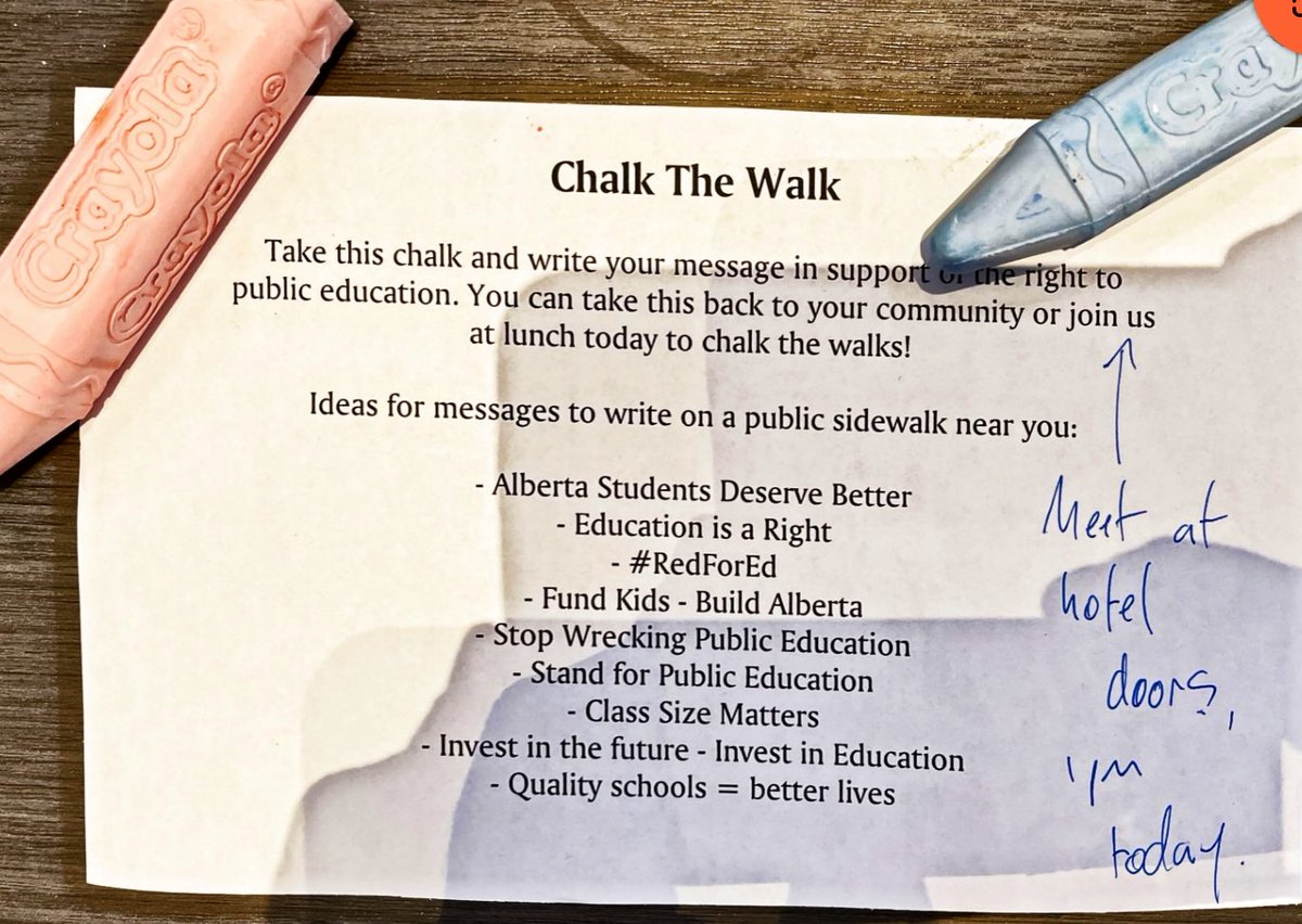 AdamQABTeach's tweet photo. Sunday at 1pm - please retweet #ARA2023 - meet at the Marriott entrance! Resist the ripping apart of #PublicEducation here and though every Albertan school bursting with new unfunded + complex students #abchalks #albertateachers https://t.co/21FFHluQva