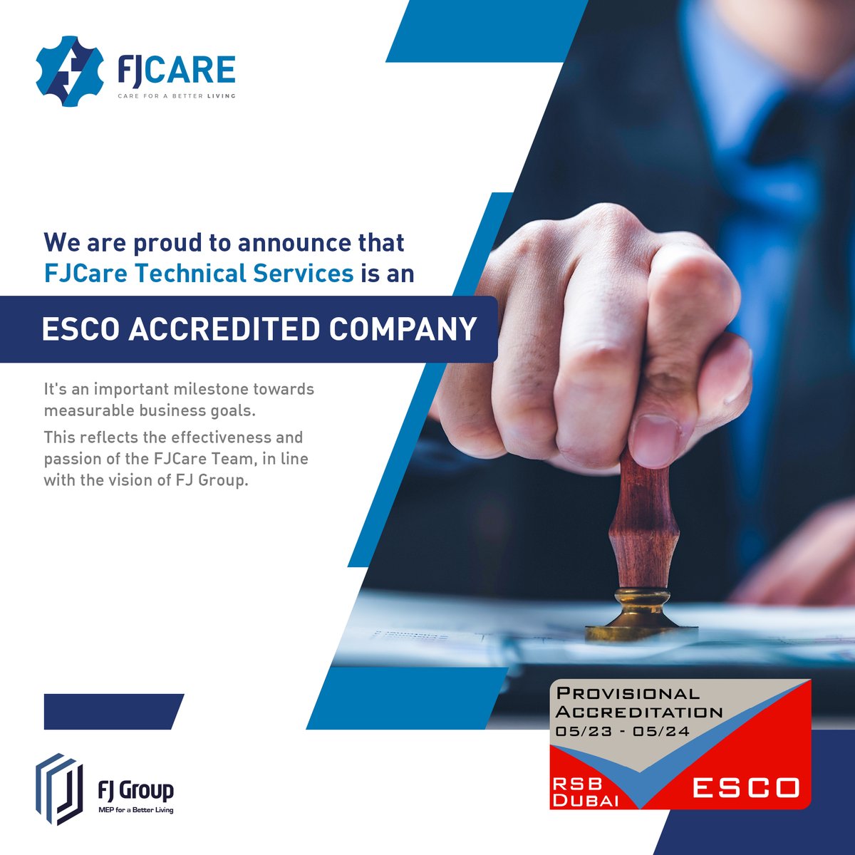 FJGroupMEP's tweet photo. We are proud to announce that FJCare Technical Services is an ESCO accredited company.
#ESCO #FJCare #Careforabetterliving #FJGroup #MEPforabetterliving https://t.co/wtqwRr9iWx