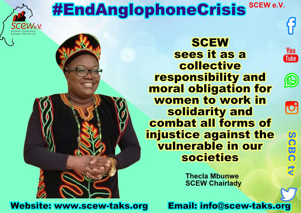 SCEW sees it as a collective responsibility & moral obligation for women to work in solidarity to combat all forms injustice against the vulnerable in our society.
#Womensrights
#Childrensrights
#EndAnglophoneCrisis
@melaniejoly @hrw @unsc @UN_HRC @SophieHRW @hrw @UN_Women