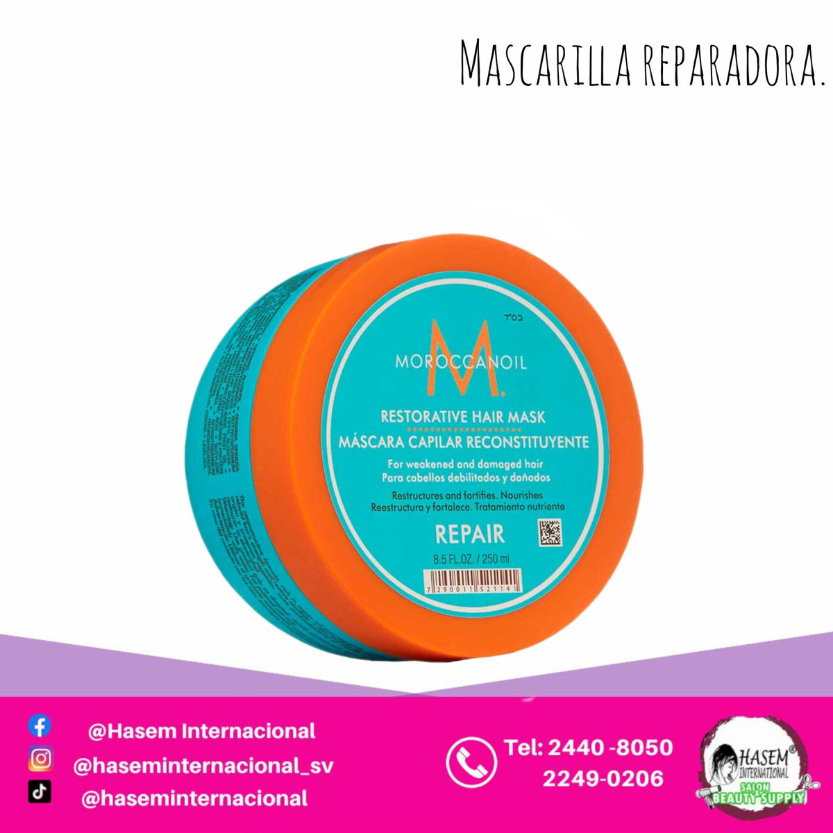 DT_Hasem's tweet photo. Una mascarilla de alto rendimiento para ayudar a fortalecer el cabello que necesita reparación. Formulado con aceite de argán, manteca de karité y proteína vegetal.
Precio: $37.45 #HasemInternacional #BellezaTuAlcance #LineasProfessionales https://t.co/ZqMPY5P3Mc