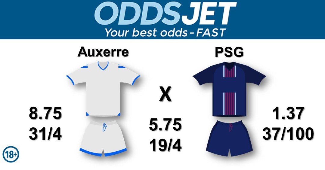 #Ligue1,

#AJAPSG,

#AJAuxerre, #TeamAJA, vs. #AllezParis, #ComeOnPSG, #TeamPSG, #PSG, #WeAreParis, Get your best odds - fast at oddsjet.com