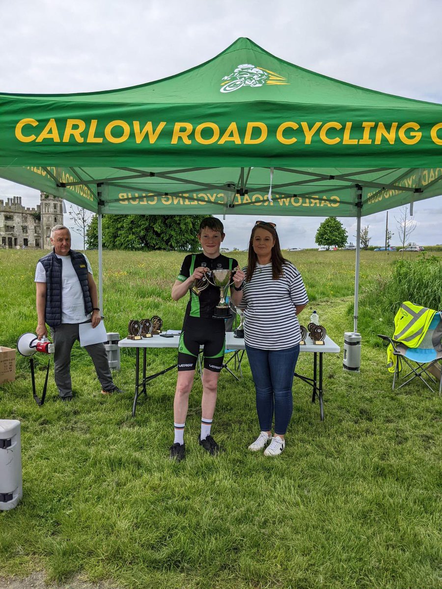 Great news from Carlow where James Logue came home 1st today to win the u14 Road race hosted by Carlow Road Club. James timed his sprint perfectly to win on the uphill drag to the line !
