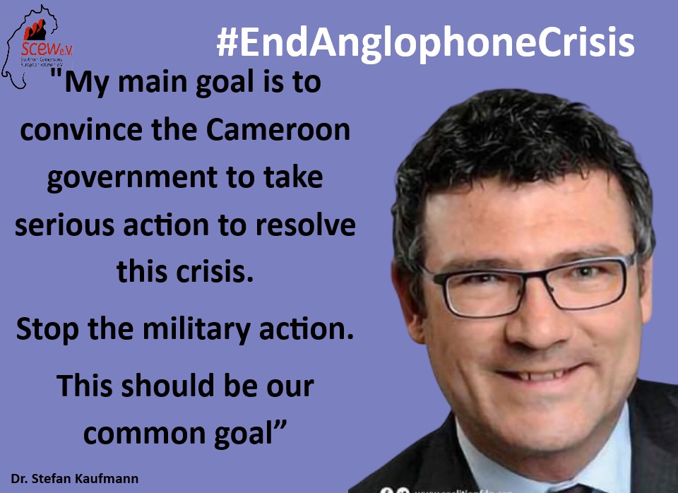 'My main goal is to convince the Cameroon government to take serious action to resolve this crisis. Stop the military action. This should be our common goal”.
Dr. Stefan Kaufmann 
#EndAnglophoneCrisis & initiate #Peacetalks
#Womensrights
#Childrensrights
@melaniejoly @hrw @unsc