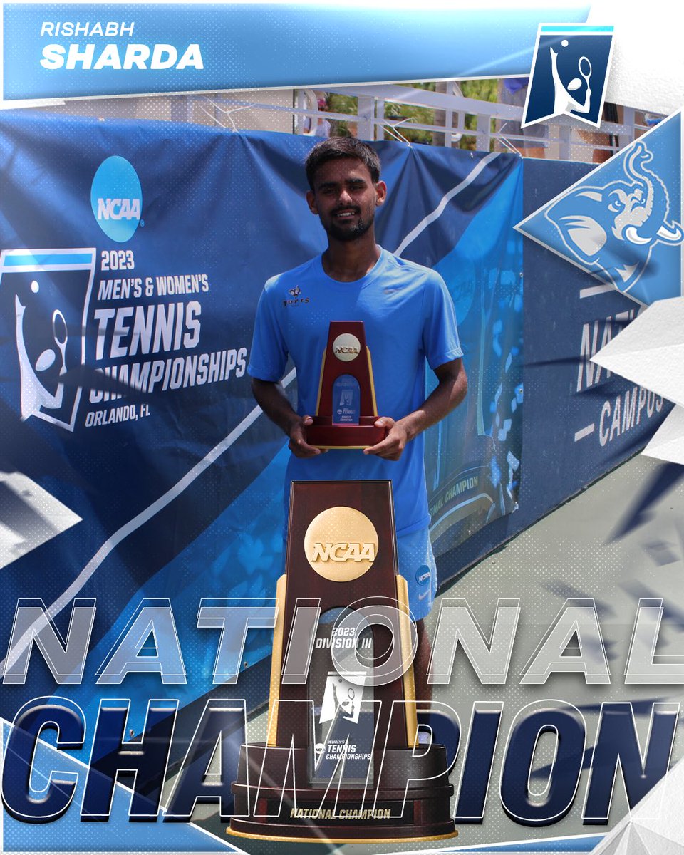 🏆 NATIONAL CHAMPION, RISHABH SHARDA! 🏆 

After falling 6-1 in the first set, Sharda clinched a 6-2 win in the second and a 6-1 victory in the third set to claim the 2023 #NCAAD3 Men’s Tennis Singles title 🎾👏🏼

#WhyD3 | #D3tennis