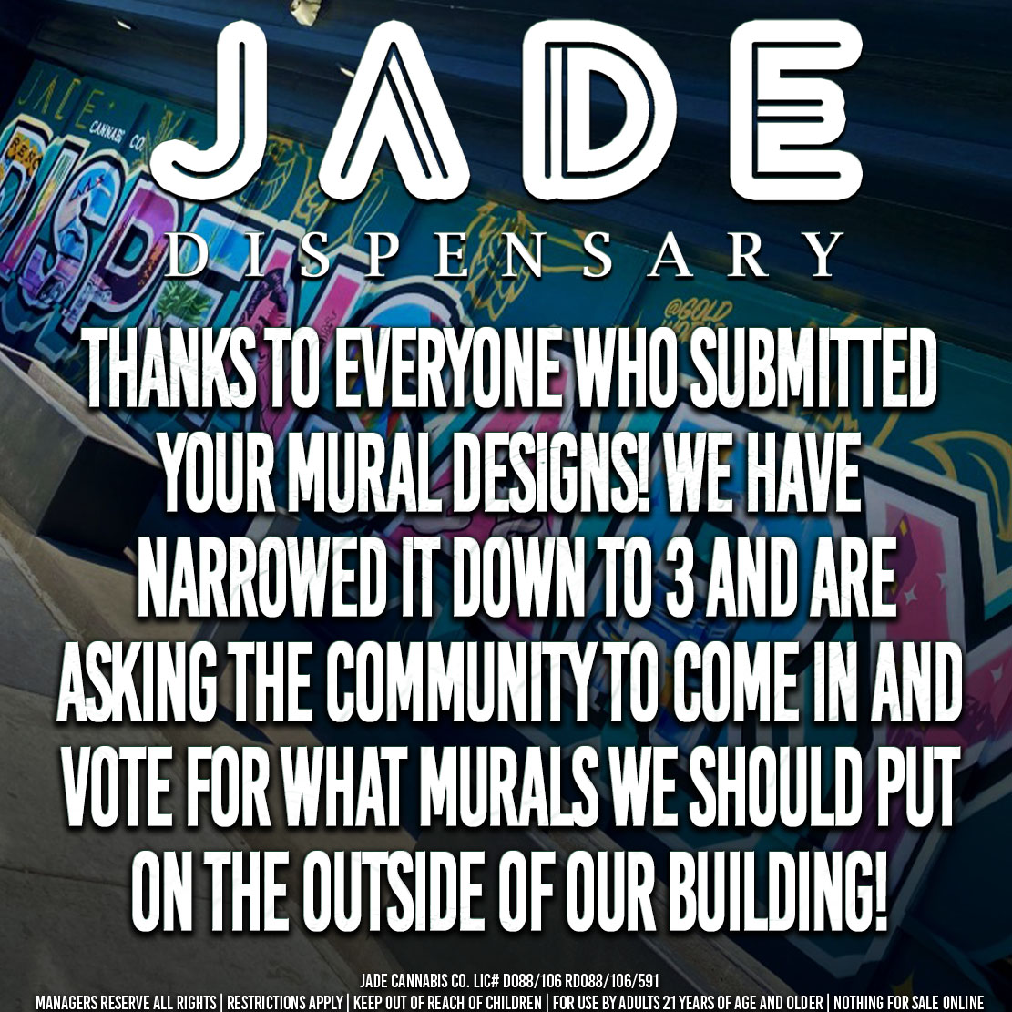 GET YOUR VOTES IN!!! 🖌️🎨 

Keep out of reach of children.
For use by adults 21 years of age and older.
nothing for sale online.
LIC# D088/106 RD088/106/591