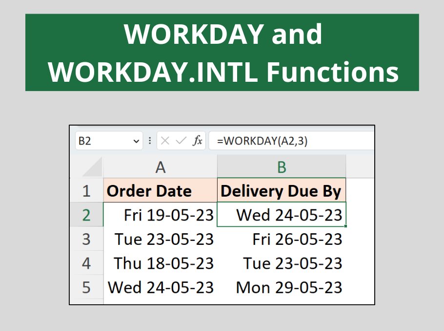 Computergaga1's tweet image. In-depth guide to the WORKDAY, and even better, WORKDAY.INTL functions in Excel shorturl.at/iCHJV Numerous examples #excel #excelfunctions