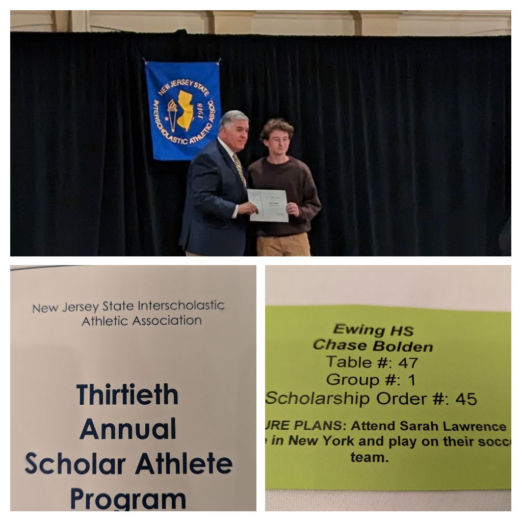 Chase was awarded the NJIAA scholarship by Ewing High School as the Senior Student Athlete of the year.