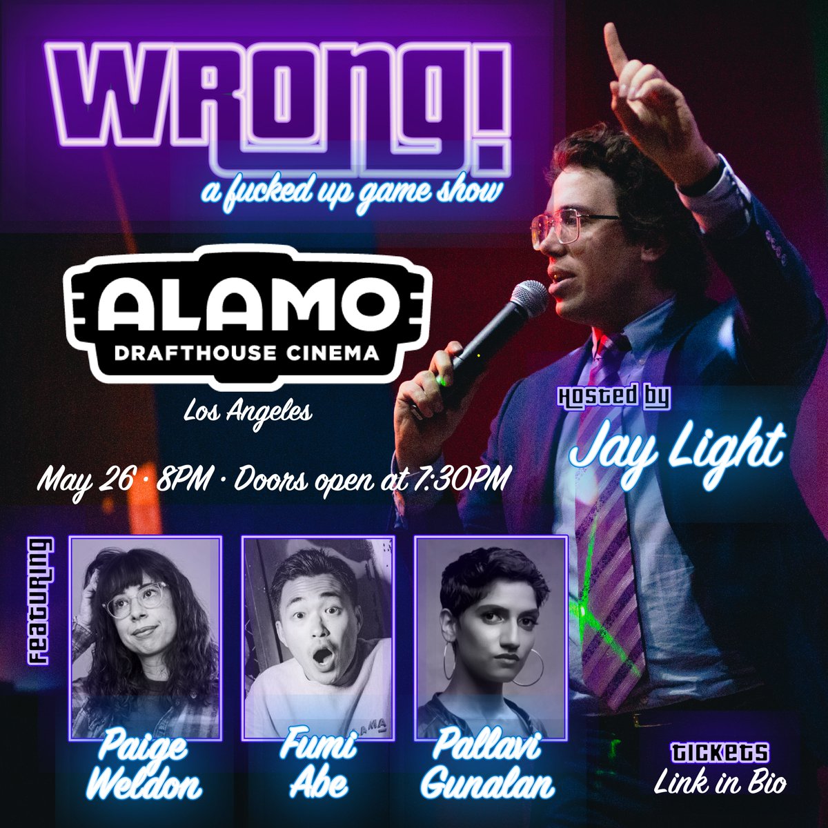 wronggameshow's tweet image. We're ready to get in trouble at Friday's show! Come watch @dietjay and the crew run @paigeweldon @thefumiabe and @pallavigunalan thru our gauntlet of wrong-itude at @drafthousela. You won't want to miss it... so don't!

Get tickets here: eventbrite.com/e/622099966747