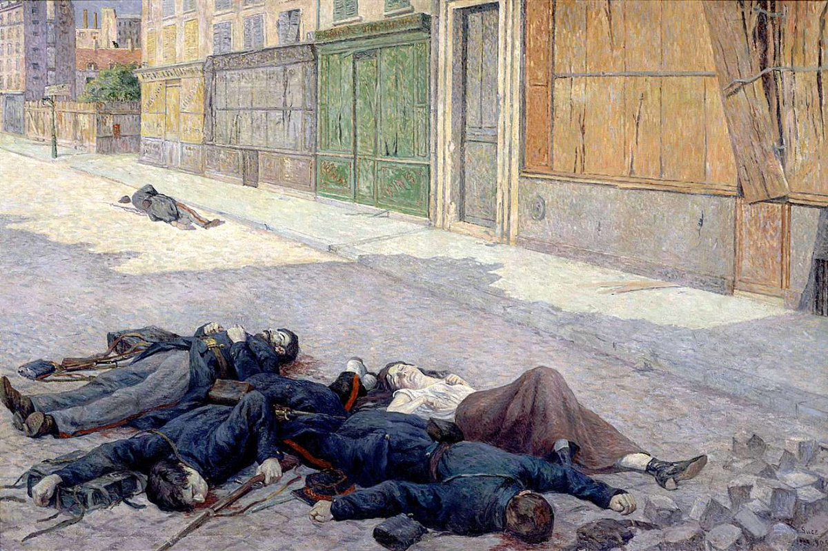 MarMusto's tweet photo. La Comuna de París fue reprimida con brutal violencia por el ejército de Versalles. Durante la “Semana Sangrienta” (21-28 de Mayo, 1871) 10,000 comuneros murieron durante los combates o fueron ejecutados sumariamente. Fue la masacre más violenta de la historia de Francia. 1/3 https://t.co/rQeV9L6Qb1