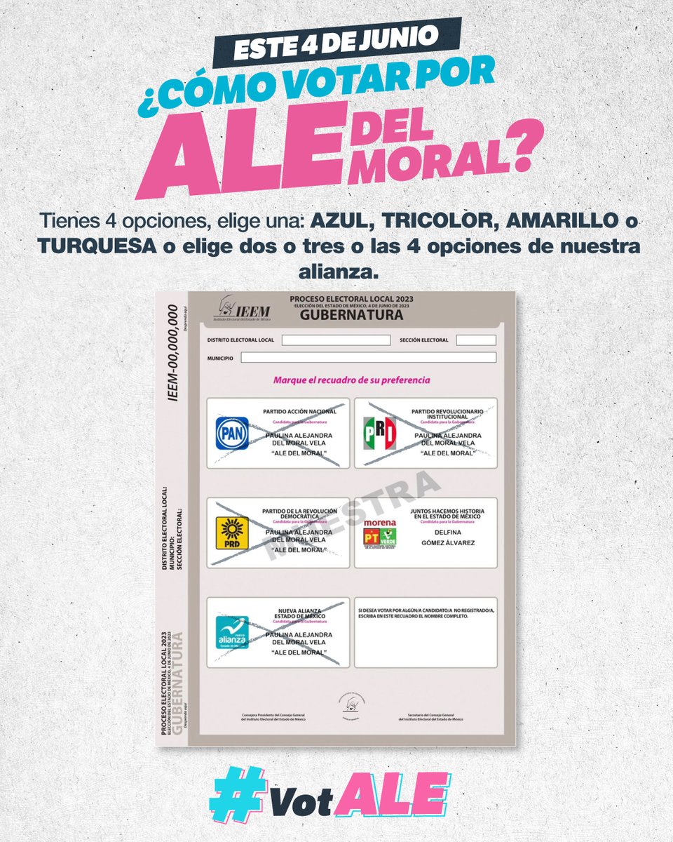 Este 4 de junio, vota por un mejor futuro para ti y tu familia, por la capacidad para dar resultados a las y los mexiquenses, #VotALE #AleGobernadora #ComparaYElige