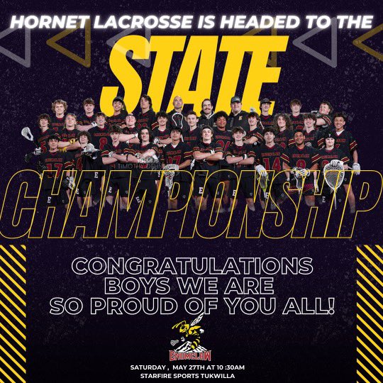 enumclaw_lax's tweet image. Amazing win yesterday against Burlington-Edison. The Enumclaw Hornets are headed to the state championships!! 

We couldn’t be more proud of these boys and how they have played this season. Come out to Starfire Sports next Saturday the 27th as we take on Orting in the final!