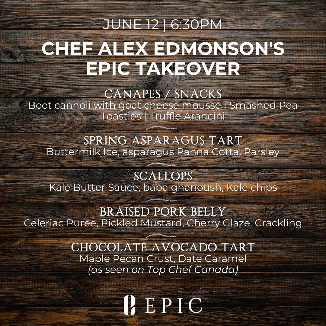 dine_epic's tweet photo. A Top Chef Canada semi-finalist in 2021, Chef Alex Edmonson is hosting a spectacular 5-course dinner inspired by French and Italian cuisines - don't miss out! In support of @intheweedsyeg .

Tickets and details: https://t.co/DQMJJs0l4V

#yegevents #yegdinner #yegdt https://t.co/3TbDr1dab7