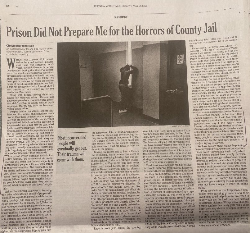 ChrisWBlackwell's tweet photo. Got to see my byline in the Sunday edition of the New York Times. It’s wild to think I was incarcerated for the first time at 12 and dropped out of school at 14. https://t.co/LSrElqMWYY