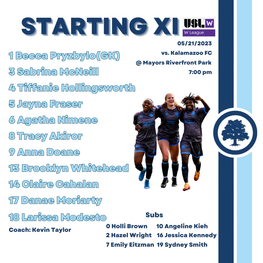 AFCAnnArbor's tweet photo. π³ ππππππππ ππ π³
Here are our Mighty Oak women's starting line-up for today's @USLWLeague clash against Kalamazoo FC!
Follow the link below for the @ElevenSportsHQ livestream for today.
https://t.co/LkEyXVDP4s
#COYMO | #ANNvZOO https://t.co/yqSkai0mh7
