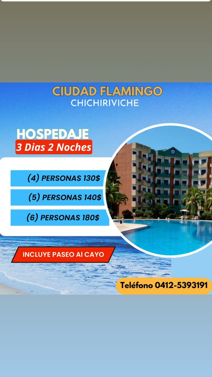 JuliaRiera27's tweet photo. Ciudad flamingo-Chichiriviche 🏘️
Disfruta un fin de semana 🤽😁👥

#Apartamentos
#TownHouse
#Alquileres
#Falcon
#chichiriviche
#CiudadFlamingo
#ElMejorLugar
#Playas
#Morrocoy https://t.co/ZXo6tS8jYq