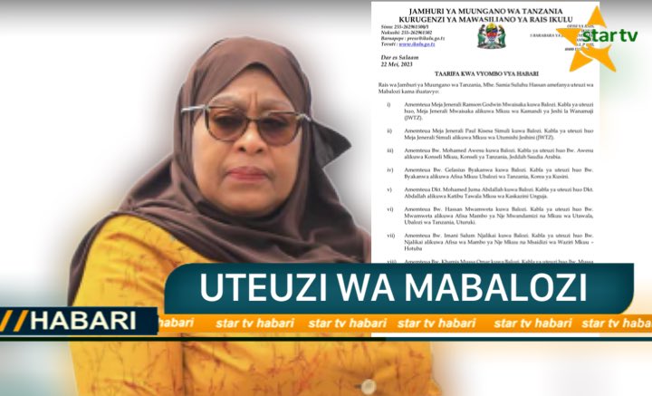startvtanzania1's tweet photo. Rais wa JMT Dr.Samia Suluhu Hassan @SuluhuSamia amefanya uteuzi wa Mabalozi!

@venusnyota @bbcswahili @startvtanzania1 https://t.co/EbCMqzr7yQ