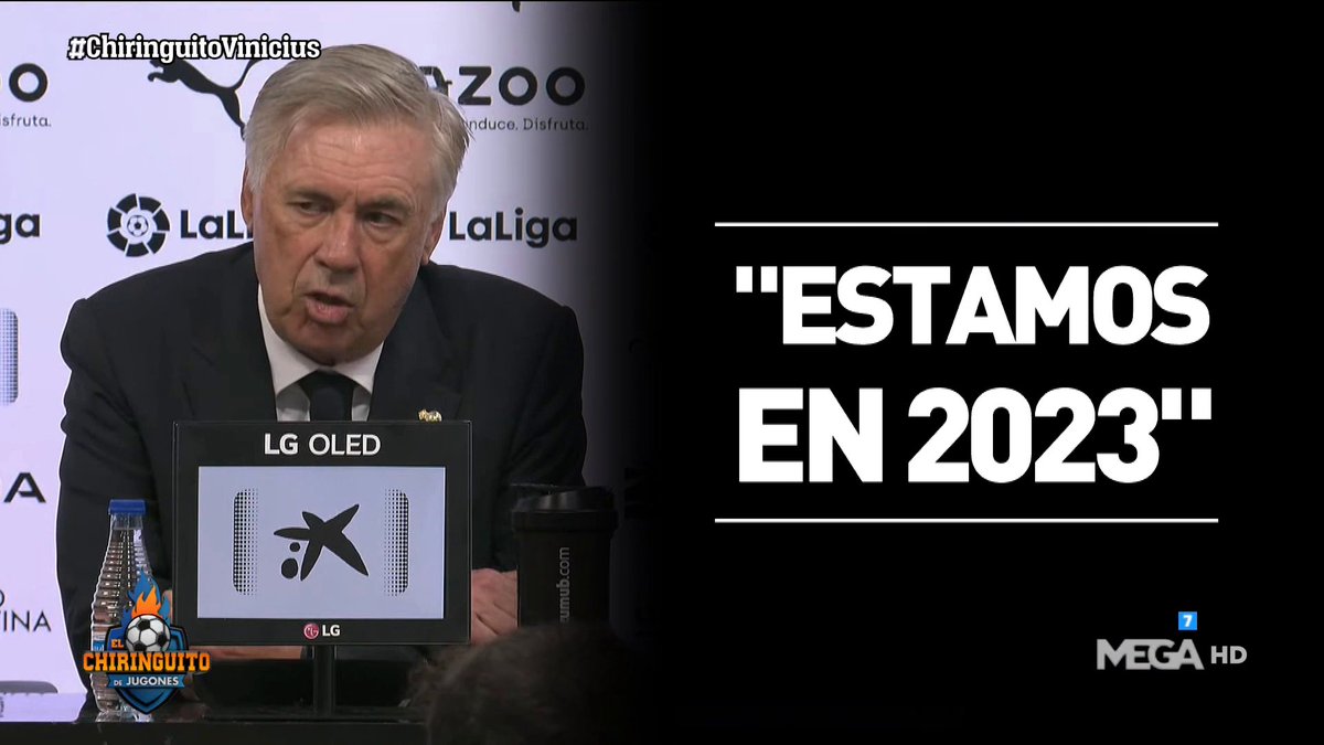 elchiringuitotv's tweet photo. 😡"LaLiga española tiene un problema muy grave"😡

⚪️Ancelotti, en una de las ruedas de prensa más tensas que se recuerdan. #ChiringuitoVinicius https://t.co/j9RHSyAodw