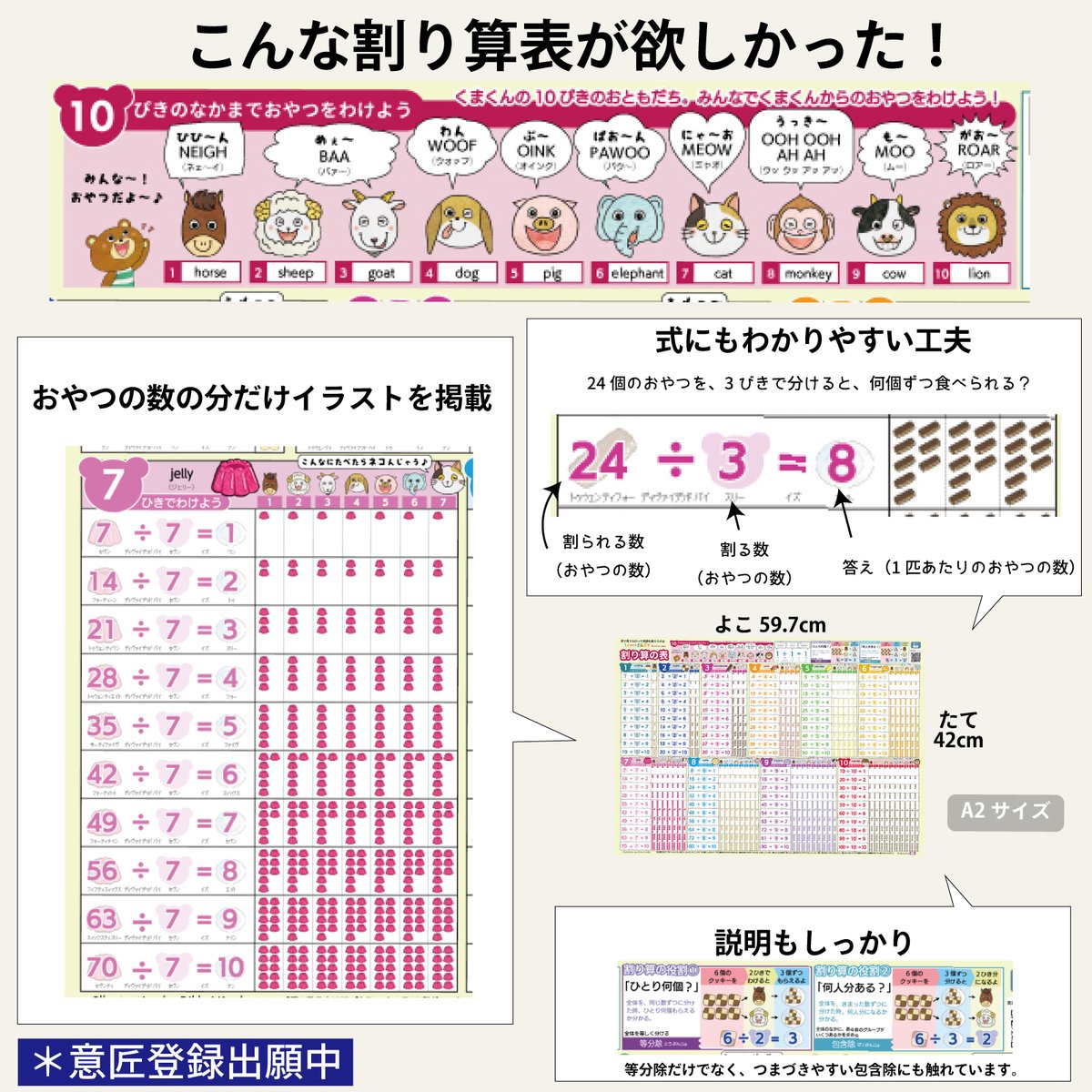 conectingurdot's tweet image. 割り算でつまづく子は結構多いんです。小さい頃からの感覚が大事。#LearnEASY #目で見てわかって英語も覚えられる #割り算ポスター