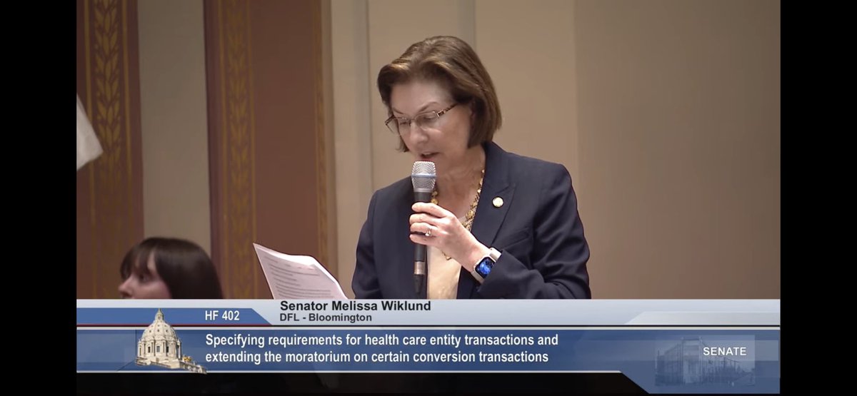 An exciting day at #mnleg! The MN Senate just passed one of the strongest bills protecting against hospital monopolies in the country. Thank you to @mhwiklund for her tireless work on this. Back to the House! #BreakEmUp