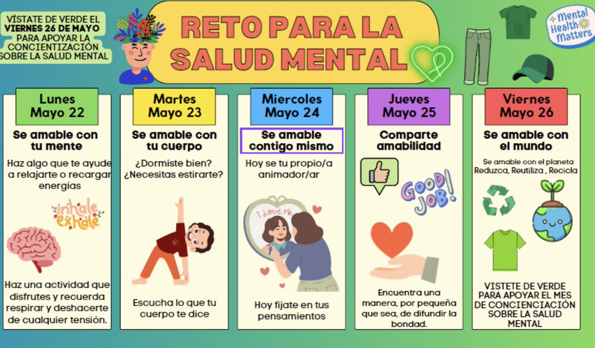 <a href="/ElDoradoBears/">El Dorado Avenue Elementary</a> Join us in celebrating the Mental Health Week Challenge! Spend some time this week boosting your mental well-being. ¡Únase a nosotros para celebrar el Desafío de la Semana de la Salud Mental! Dedique algo de tiempo esta semana a aumentar su bienestar mental.