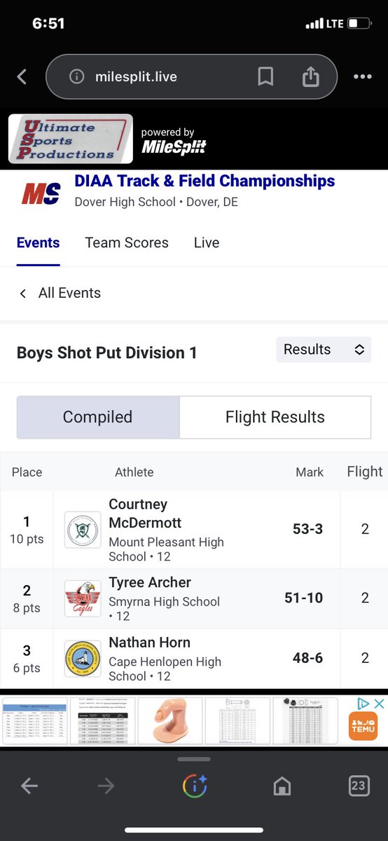 TyreeArcher's tweet photo. nun but hard work to reach this point. new pr and state runner up in shotput! meet of champions wednesday and last chance to break the school record, here we go archer🕺🏾 https://t.co/pDVMSxmMQF