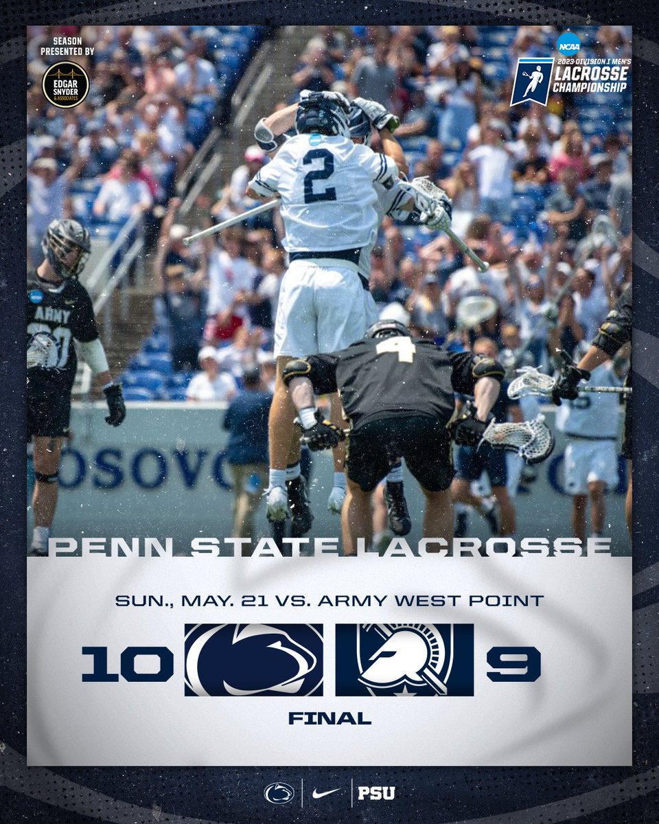 FINAL: PSU 10, Army 9 We're going to PHILLY! Jack Fracyon sets a program record for fewest goals allowed in an NCAA tournament game! Penn State will face Duke in the semifinal match on Saturday, May 27th at Lincoln Financial Field with time to be determined. #WeAre 🔵⚪️