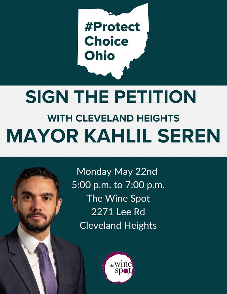 Don't miss this event in Cleveland Heights!

Monday, May 22nd, join Mayor @KahlilSeren at the Wine Spot at 5:00 pm to learn about the importance of our abortion rights ballot initiative! 
#RestoreRoe #ProtectChoiceOhio 
 mobilize.us/protectchoiceo…