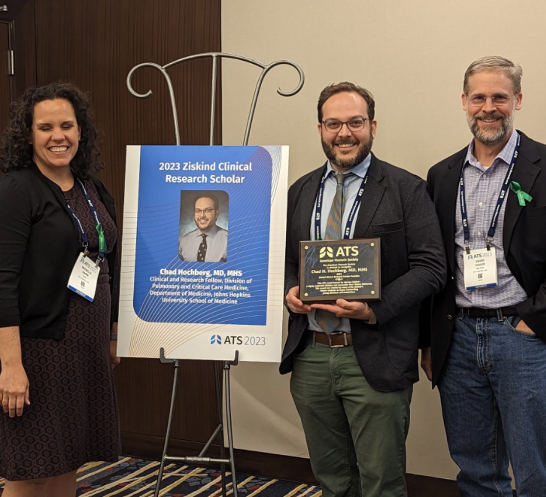 Congratulations to our Chief Fellow @ChadHoc on receiving the amazing honor of being named the #ATS2023 Ziskind Clinical Research Scholar Award
#OslerPride @HopkinsPCCM @mneakin @davidnhager