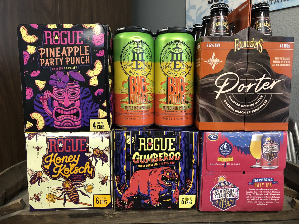 Keep that weekend rolling with some returning favs and seasonal brews from @foundersbrewing #porter @motherearthbrewco #bigmother #tripleipa @odellbrewing #imperial #mountainstandard #ipa @rogueales #gumberoo #westcoastipa #honey #kölsch 🍍 #punch #fruithazy #missoula #beerstore