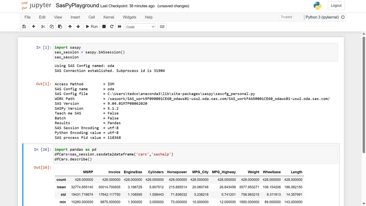 vivasasvegas's tweet image. Fun With (Free!) SAS OnDemand for Academics + SASPy: #SAS and #Python and #Plotly, Oh My! 😀 sas.com/en_us/software…