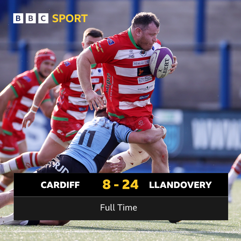 BBCSportWales's tweet photo. Full time at Cardiff Arms Park! 🏉 

Llandovery handily beat Cardiff in the Indigo Premiership Cup final 🔥 

#BBCRugby https://t.co/8TF2G238VF
