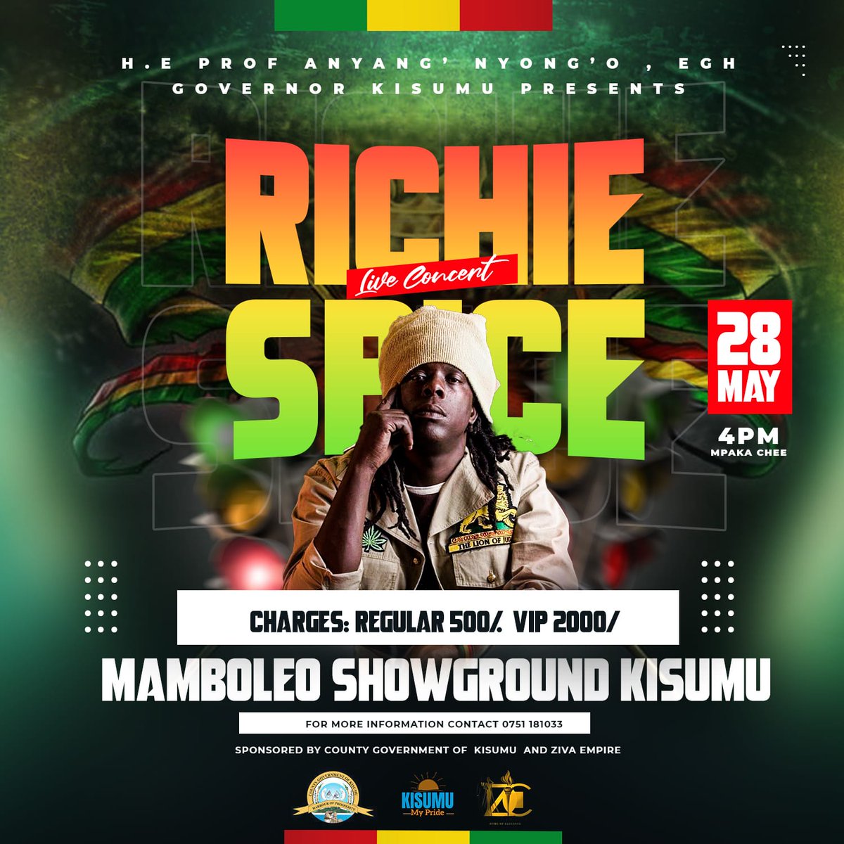 TomThomasOuko's tweet photo. Richie Spice Coming to Kisumu. 28th May 2023 at Mamboleo Show Ground. 

@AnyangNyongo @RichieSpiceCE @rootsvibesrec #KisumuMyPride #richiespiceinkisumu https://t.co/RaIKxTdgnL