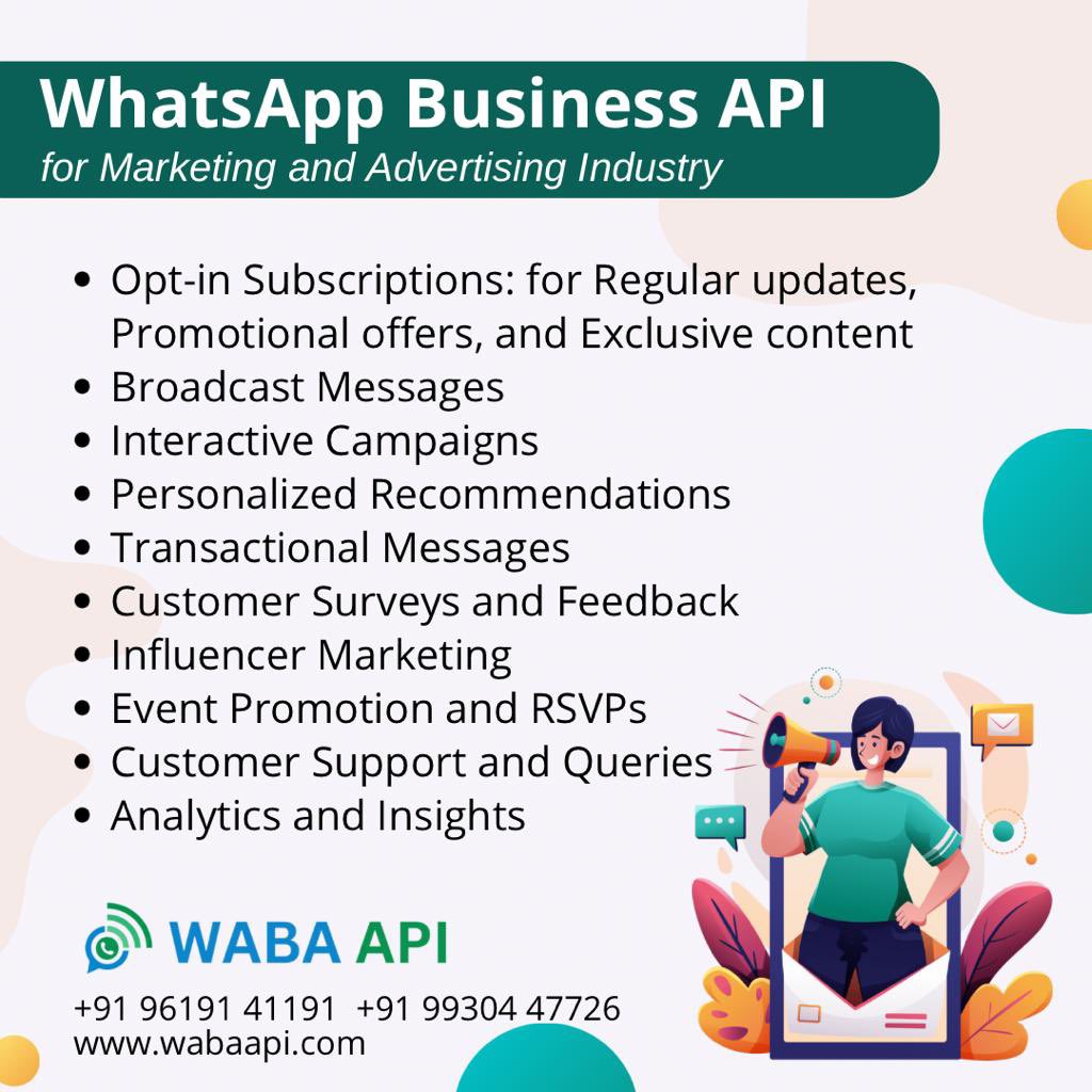 WhatsApp Business API for Marketing and Advertising Industry

smsgatewaycenter.com/blog/whatsapp-…

#SMSGatewayCenter #WABA #WabaAPI #MarketingAndAdvertising #WhatsAppBusinessAPI #OptInSubscriptions #BroadcastMessages #InteractiveCampaigns #PersonalizedRecommendations #TransactionalMessages