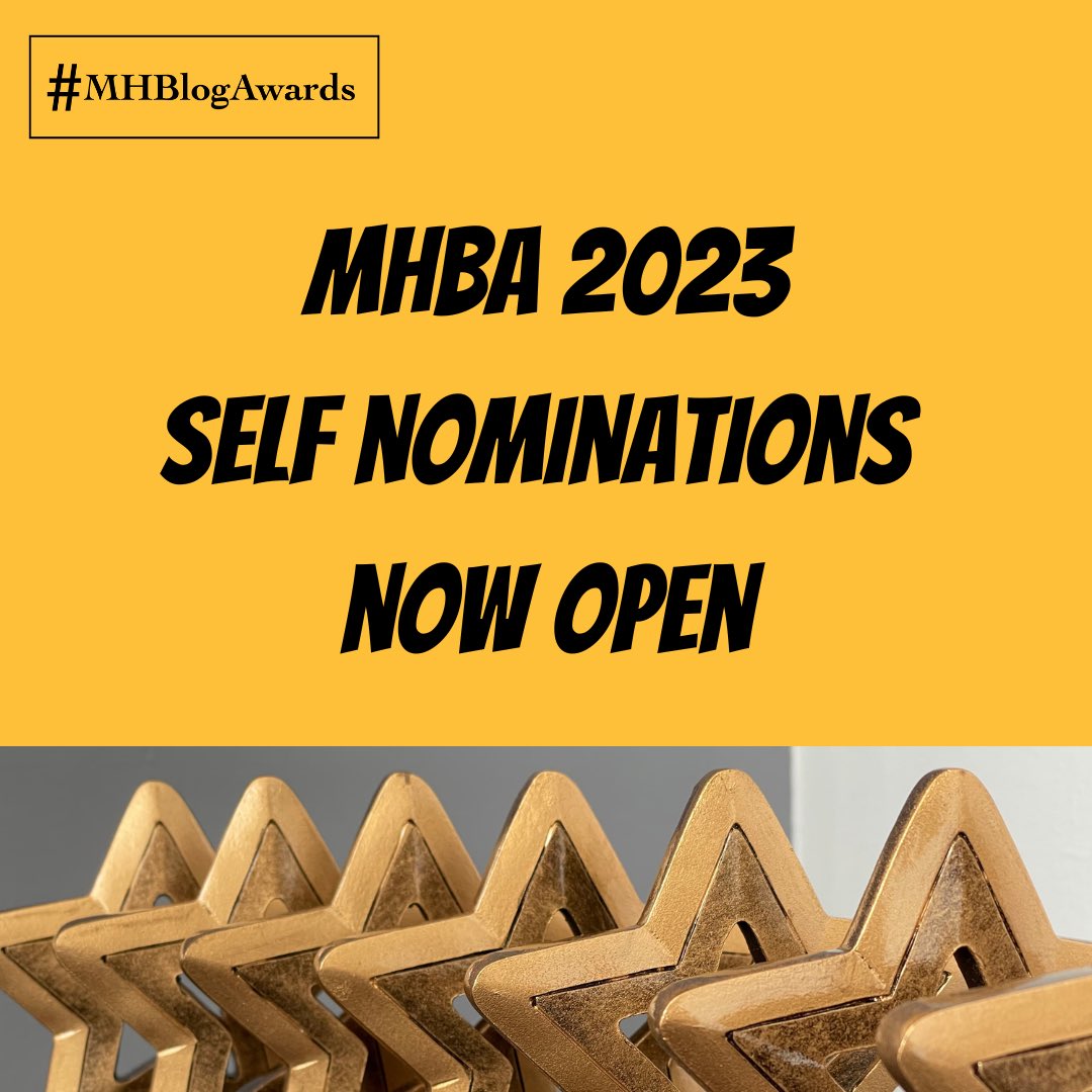 MHBlogAwards's tweet photo. 🏆 MHBA self nominations open until 23rd June 🏆

Find out about nominations, voting and awards categories at https://t.co/xjQHbMgXyO

Self nominate - https://t.co/zRJo3a0B2l 

#MHBA23 #Blogger #Blog #MHBlog #MHBlogger #Celebration #BloggerCelebration #BloggerRecognition #Awards https://t.co/CH18J8TM6z
