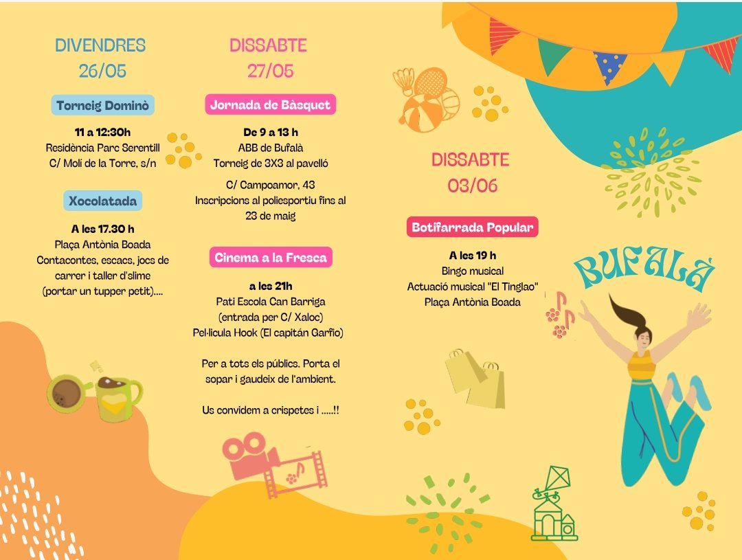 Dissabte 27/5 al matí tenim compromís a Bufalà. Esteu preparats/des pel 3x3? ... Dimarts 23 tanquem inscripcions ... Encara esteu a temps! Festes de Bufalà 2023