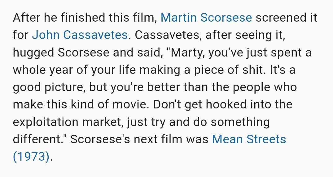 Your reminder that Cassavettes likely changed the entire trajectory of Scorsese's career post-BOXCAR-BERTHA.