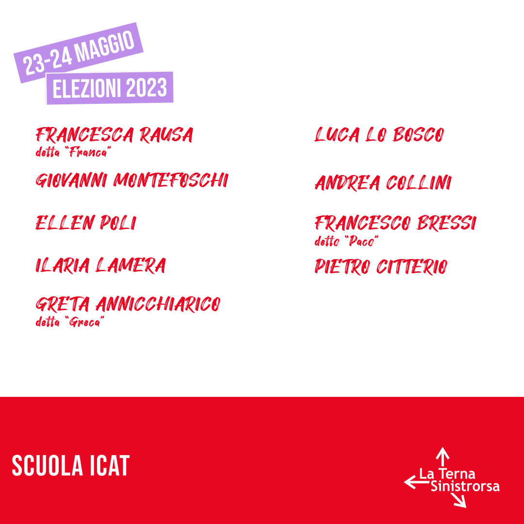 ternasx's tweet photo. Ecco chi si candida con La Terna Sinistrorsa per la Scuola ICAT!

#ClarissaPasculliperilSenato
#EricaArduperilCdA https://t.co/29R4EERxAr