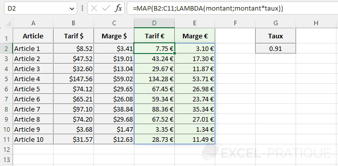 Excel_Pratique's tweet photo. #MAP la fonction #Excel avancée d'#Office365 pour appliquer une fonction #LAMBDA à tout un tableau 🔥

https://t.co/qXQvhJPLlE https://t.co/Ng5uRxoZAW