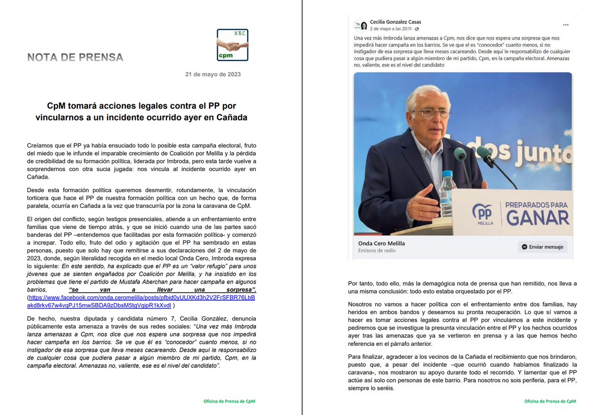 ‼️CpM tomará acciones legales contra el PP por vincularnos a un incidente ocurrido ayer en Cañada  

Aquí nuestra respuesta⤵️