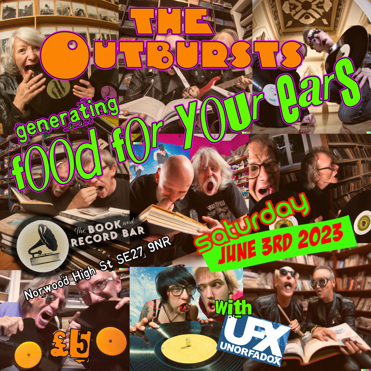 The Outbursts will be generating food for thought &amp; the food of love at <a href="/BooknRecordBar/">Book and Record Bar</a> Saturday 3rd June with #Unorfadox. Consume some tasty live music. All you can eat - fiver? That's real intelligence! 

More 
#punkrock #rockmusic #upcominggigs #livemusic 
#londongigs