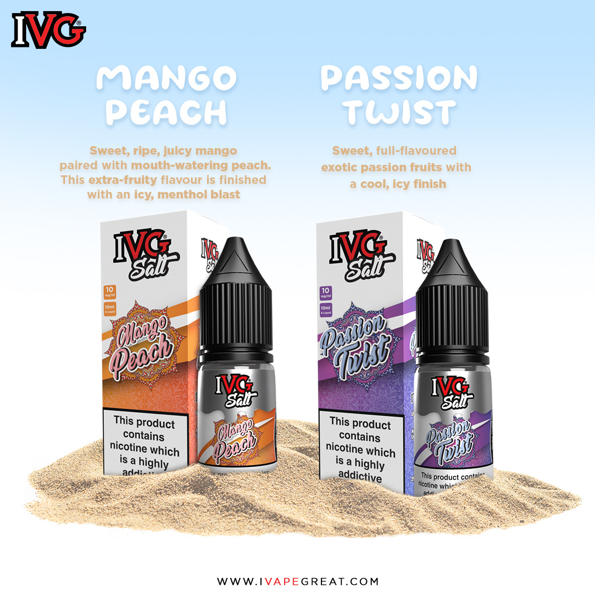 ivgeliquids's tweet photo. Summer is here.
Mango Peach and Passion Twist are mouth-watering and bursting with fruit flavours.

#ivapegreat #summerready #summervibes #quitsmoking #nicsalt #quitwithivg #IVGsalt #IVGeliquid https://t.co/0K2ghXSLD5