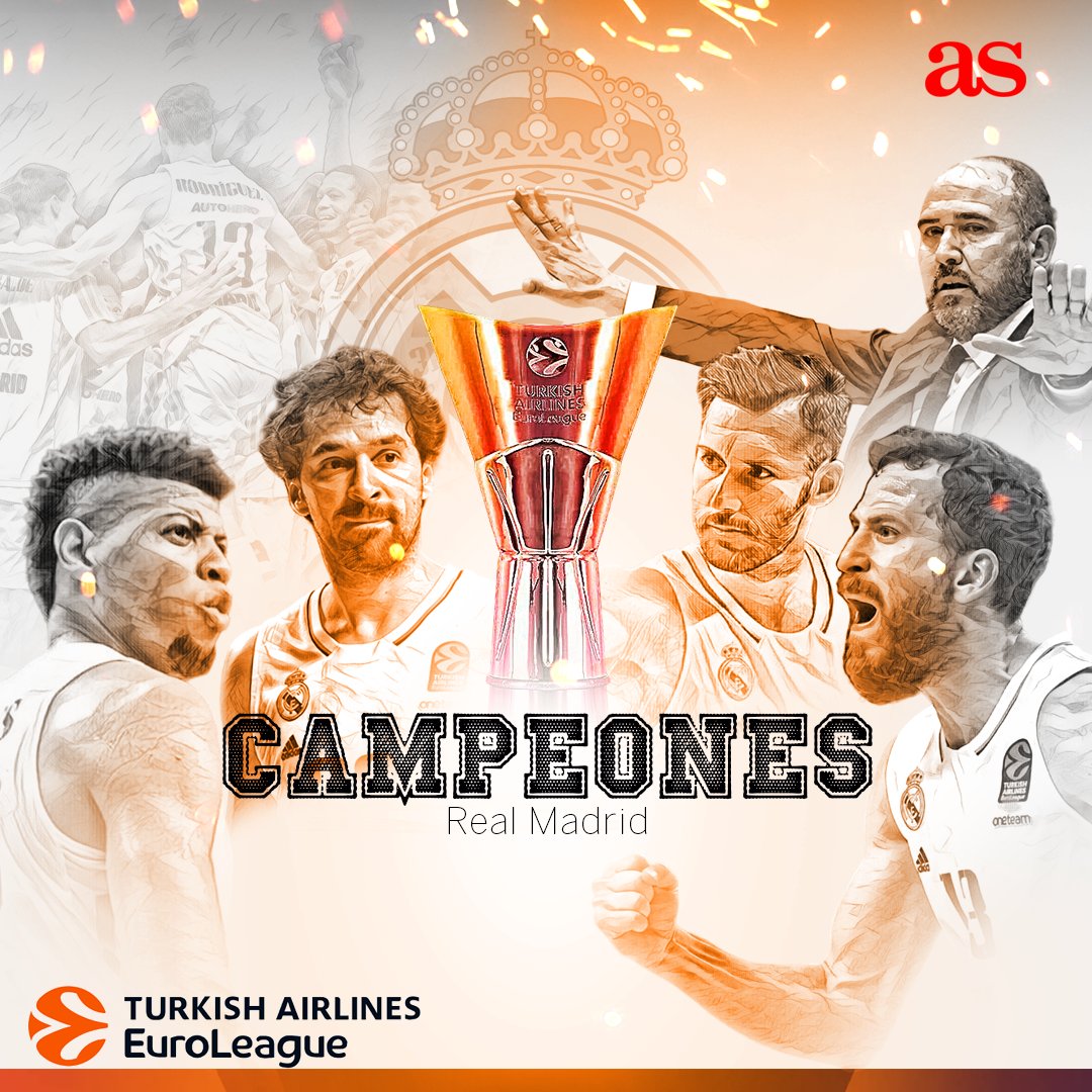 AS_Euroleague's tweet photo. 🚨 ¡¡¡Se consuma una hazaña histórica: el Madrid es CAMPEÓN DE LA EUROLEAGUE!!!

 #EuroLeague #F4GLORY 

📡 https://t.co/WBV5l5QsqH https://t.co/mGbptr35cJ