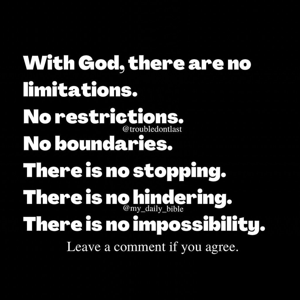 troubledontlast's tweet photo. God is the God of limitless possibilities. #godispower
Don’t limit the unlimited God. #godcandoit
God is bigger than what you think or whatever limitations you have placed on Him. #anythingispossiblewithgod
When God is in it, there’s no limit. #thesky… https://t.co/ONzalIjigj https://t.co/aaclFk4zra