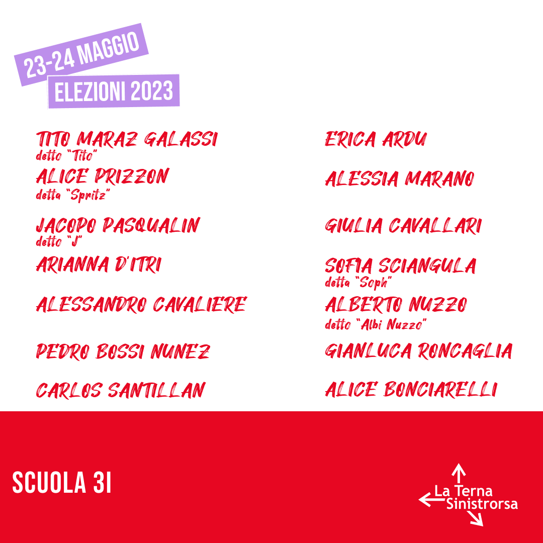 ternasx's tweet photo. Ecco chi si candida con La Terna Sinistrorsa per la Scuola 3I!

#ClarissaPasculliperilSenato
#EricaArduperilCdA https://t.co/msW26Y0y2p