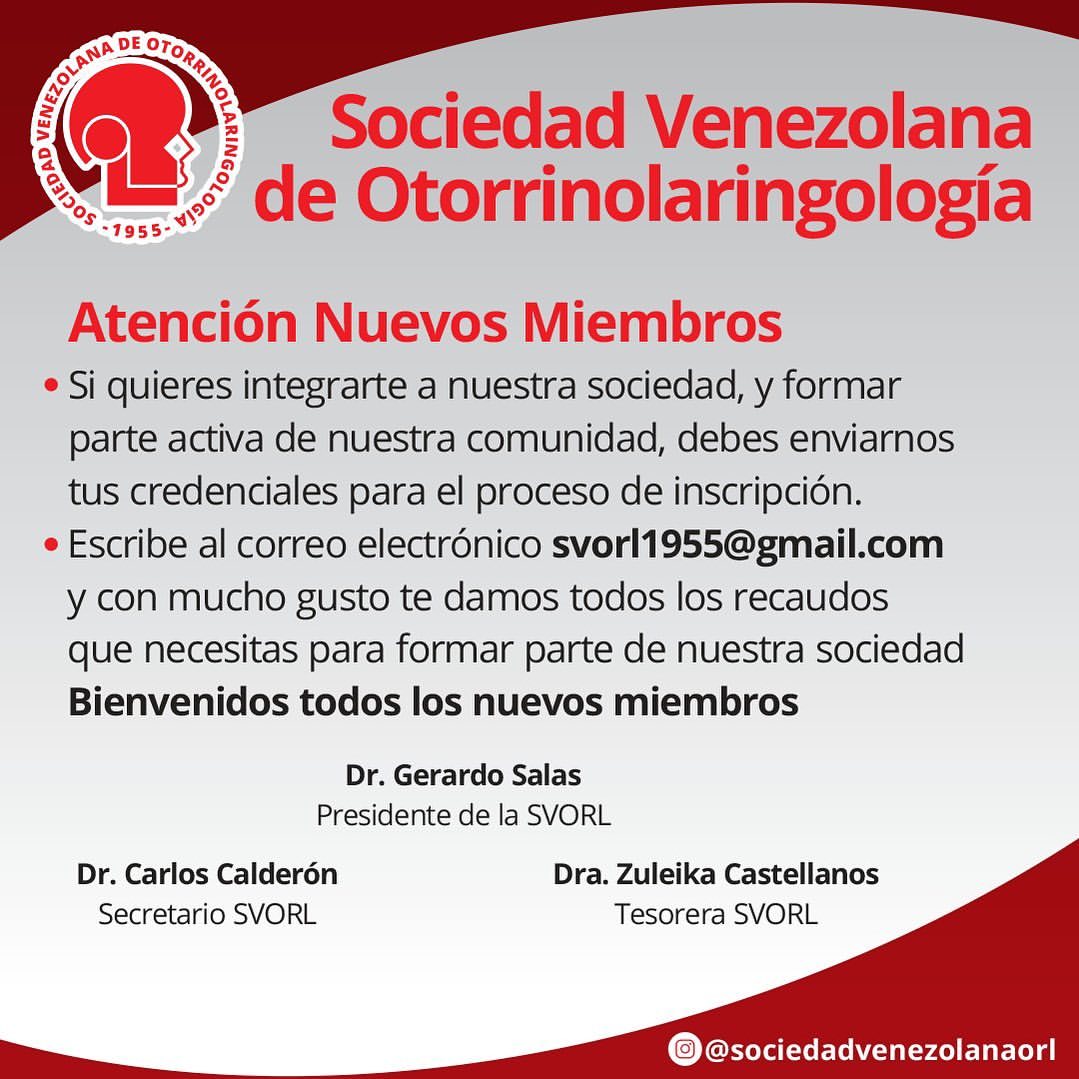 svorl's tweet photo. Importante información para todos aquellos interesados en formar parte de la Socciedad Venezolana de Otorrinolaringología #SVORL #NuevosMiembros https://t.co/yYBQZw4yGk