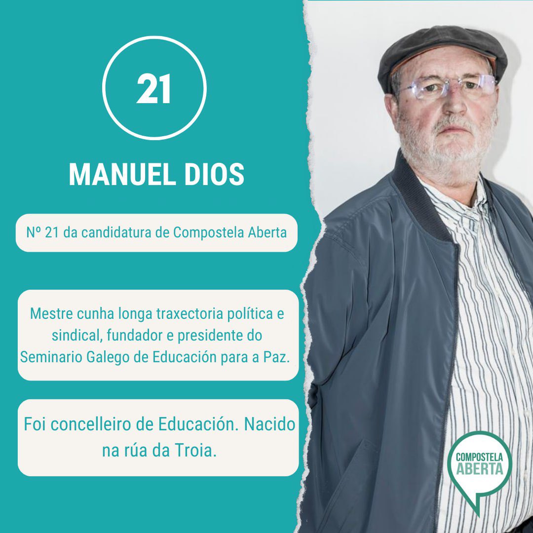 compostelaberta's tweet photo. 🗳️ 21 de maio, número 21 da candidatura de Compostela Aberta: Manuel Dios.

#FalemosDoQueImporta
#PoloQueImporta https://t.co/EHJdLAi9Jk